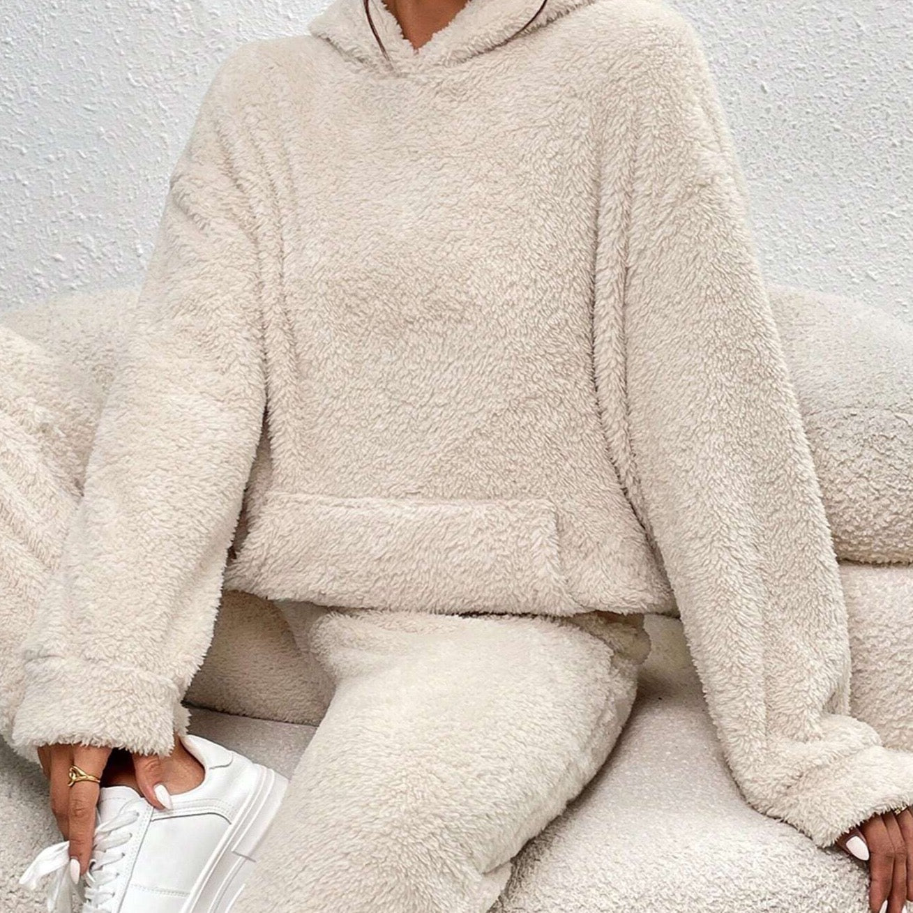 Zachte Dames Teddy Loungewear Set Met Hoodie