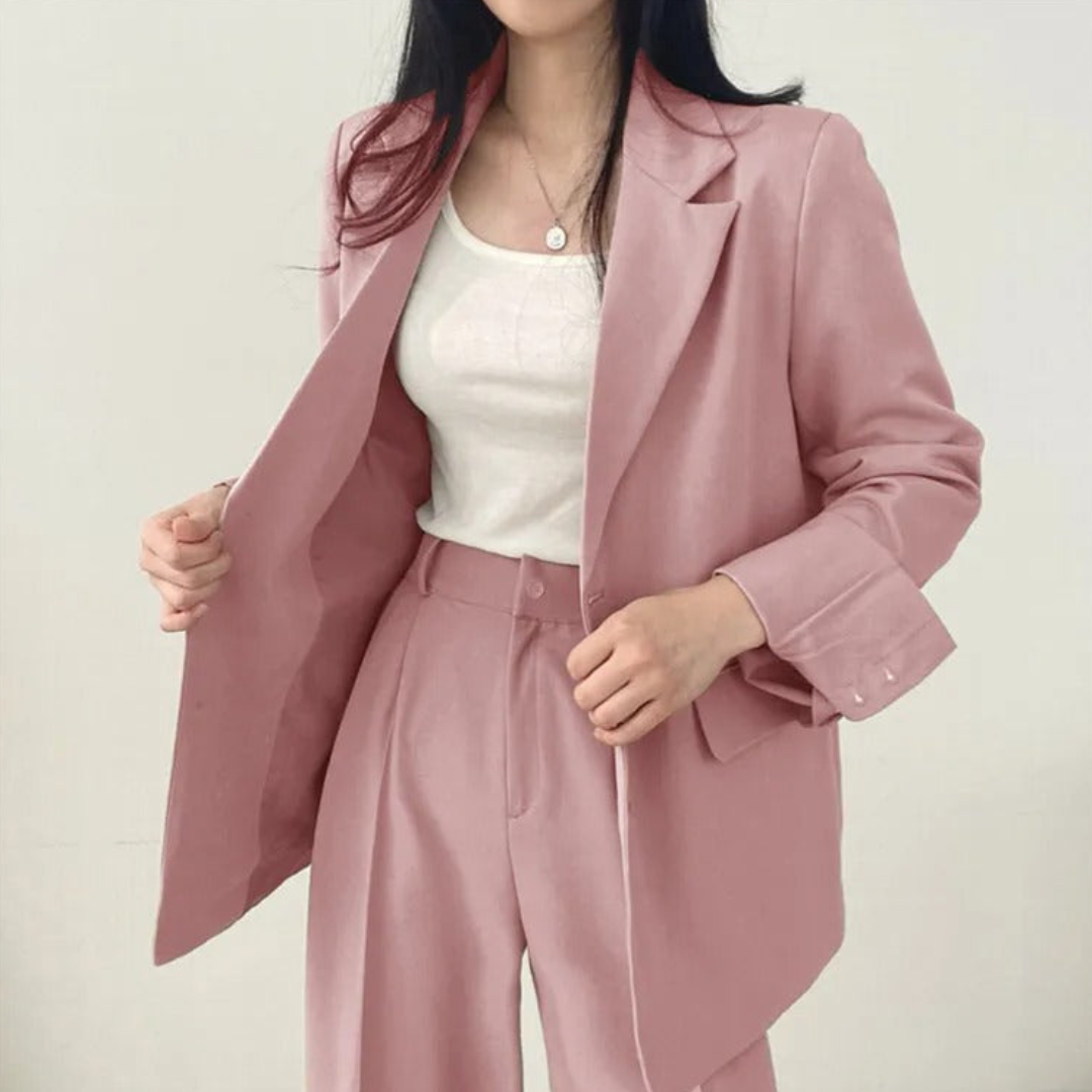 Gestructureerde en chique dames set met comfortabele blazer en broek