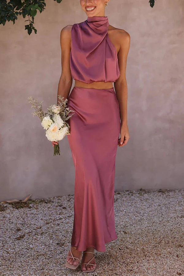 Pammie | Satijnen Halter Set met Maxi Rok