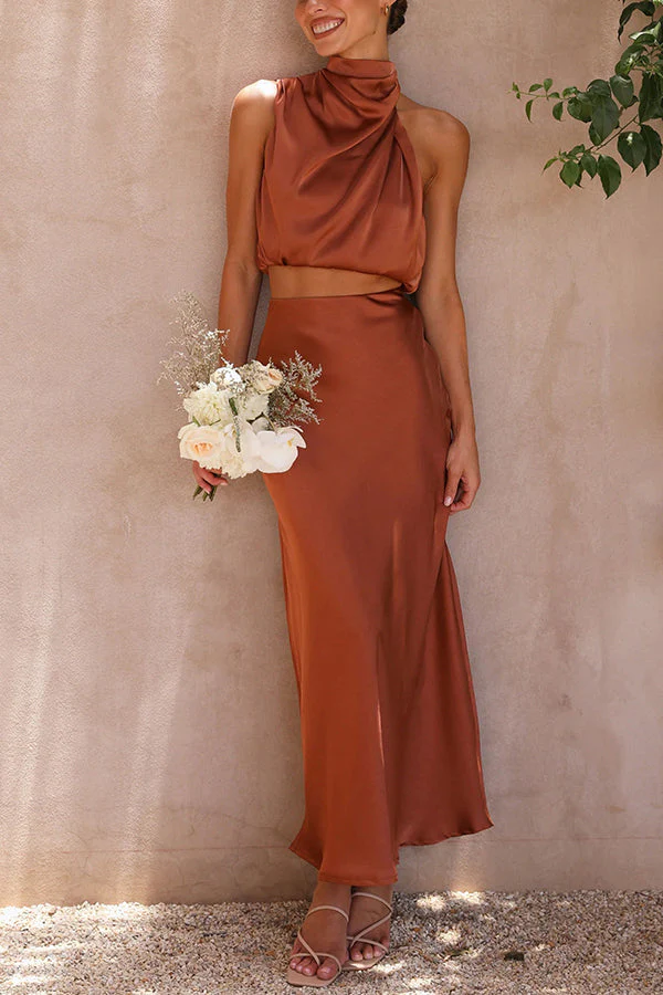 Pammie | Satijnen Halter Set met Maxi Rok