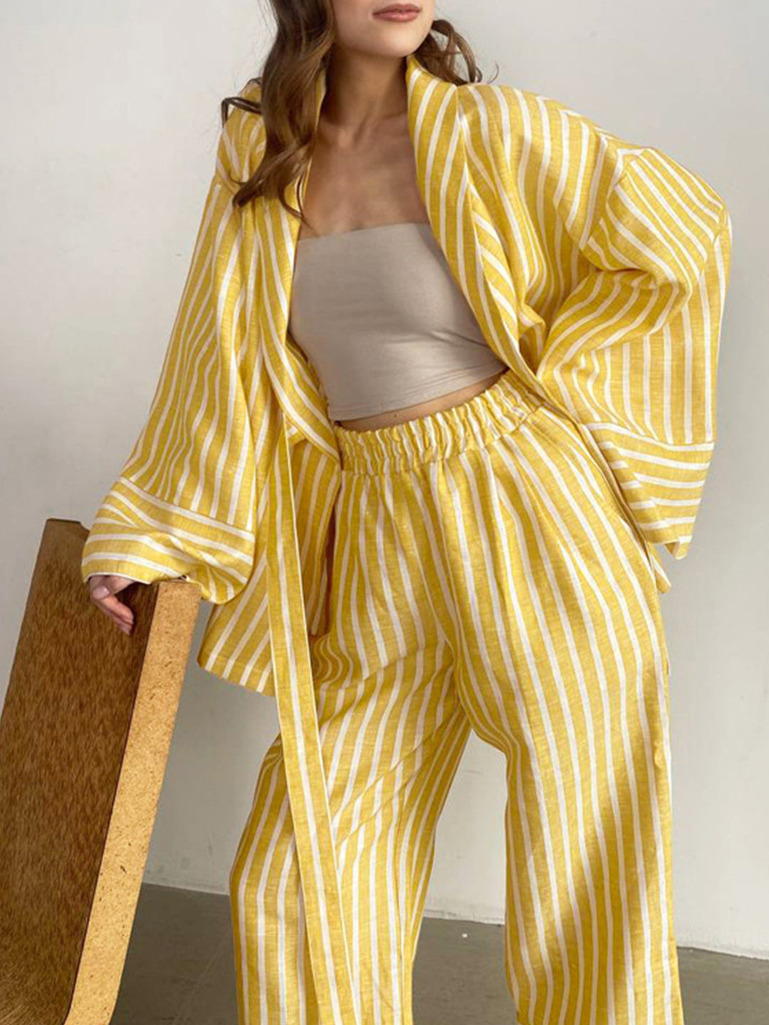 Jandy | Gestreept Loungewear Set met Kimono Touch