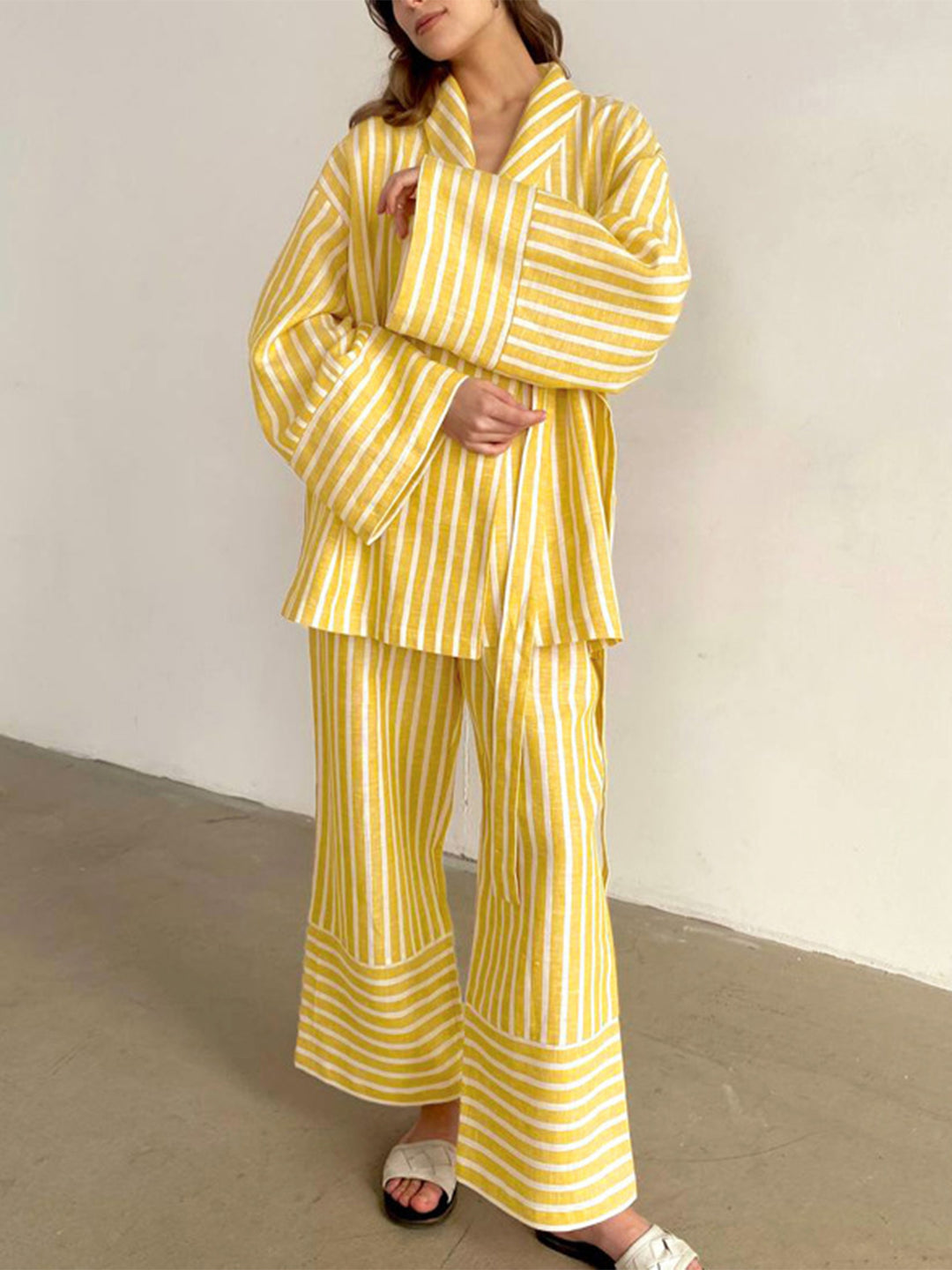 Jandy | Gestreept Loungewear Set met Kimono Touch