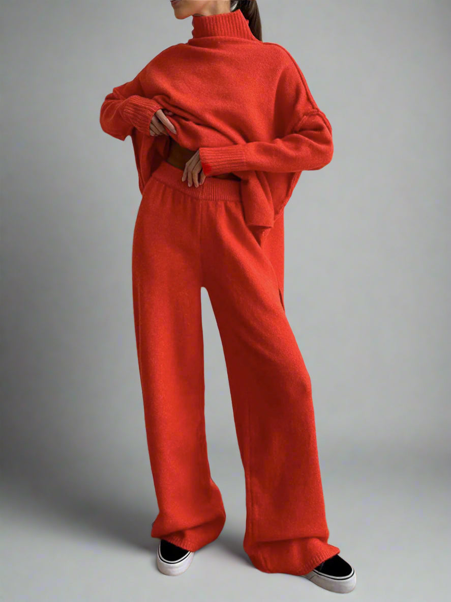 Comfortabele elegante vrouwen set met zachte gebreide afwerking