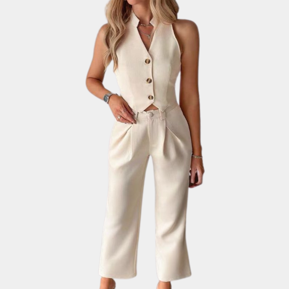 Nadine | Mouwloze Blazer Set met Wide-Leg Broek