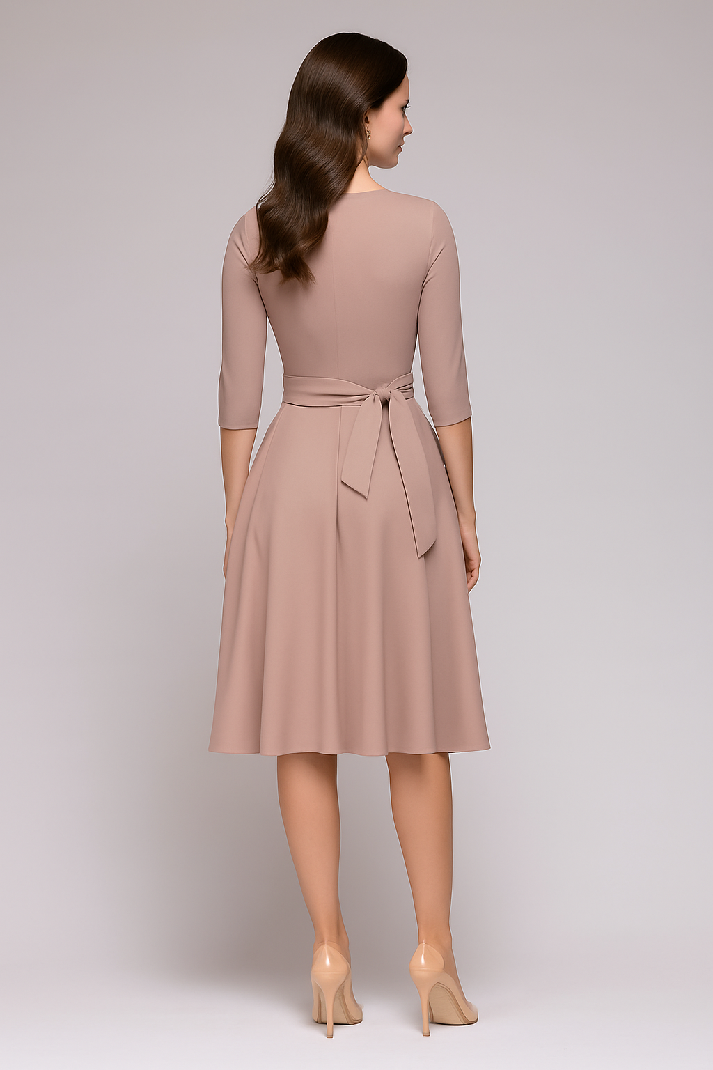 Kelli | Elegante Midi Jurk met Strikdetail en 3/4 Mouwen