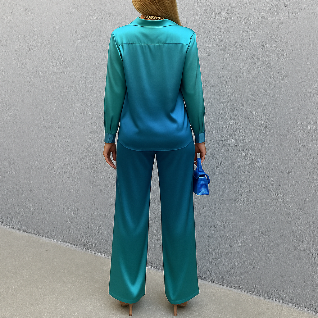 Haze | Satijnen Ombre Set met Blouse en Wijde Broek