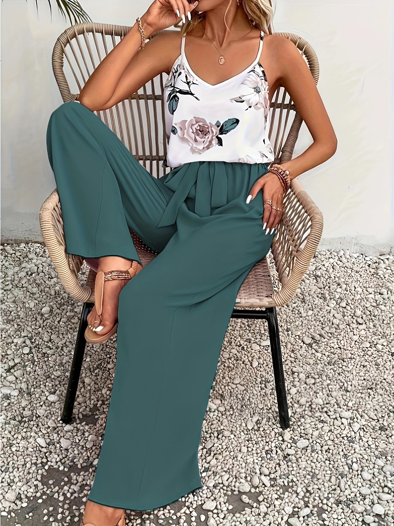 Reina | Bloemenprint Set met Wijde Broek