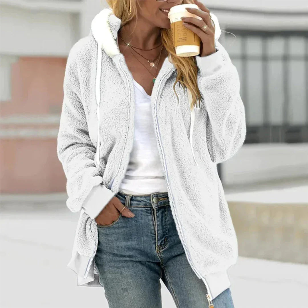 Trendy Zachte Vrouwen Teddy Vest met Rits en Capuchon