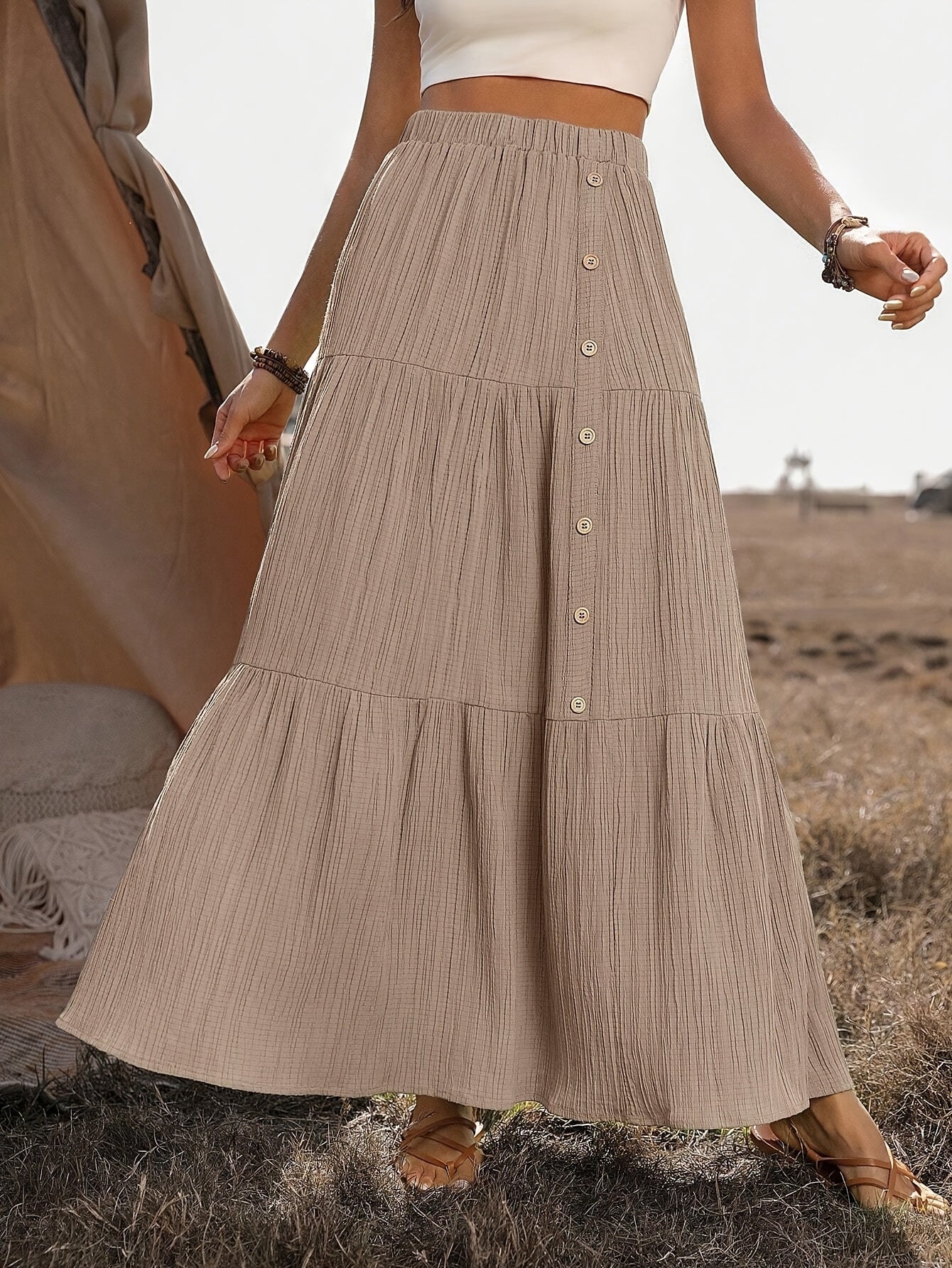 Cedra | Zomerse Maxi Rok met Knoopsluiting en A-Lijn Model