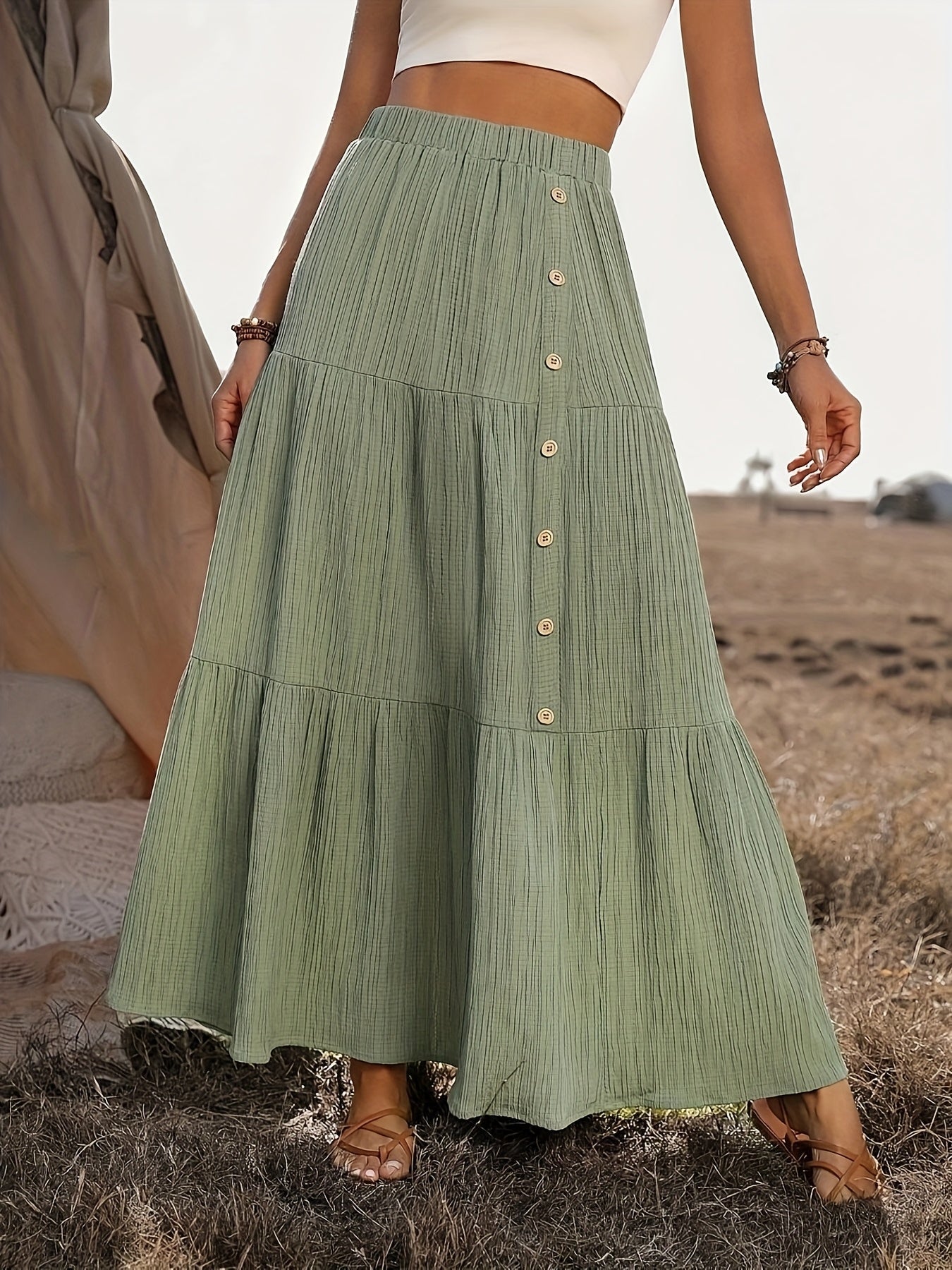 Cedra | Zomerse Maxi Rok met Knoopsluiting en A-Lijn Model