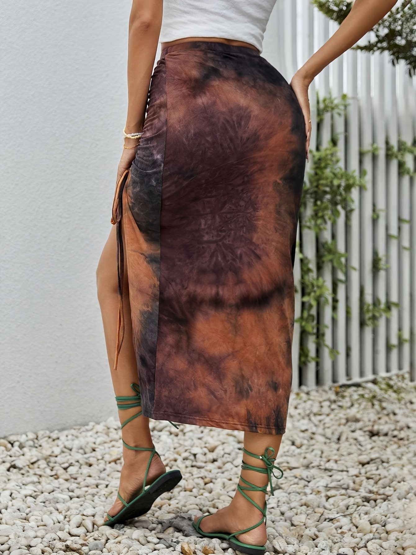 Yaani | Tie-Dye Midi-Rok met Split en Ruchesdetail