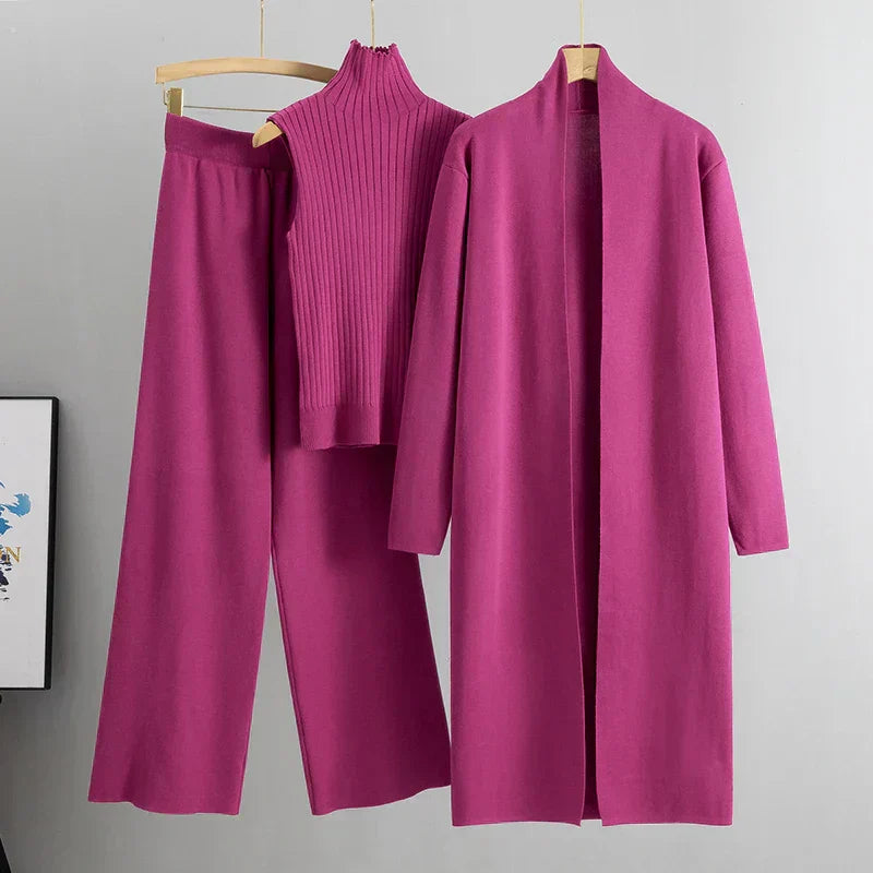 Zachte en comfortabele dames set met chique lange jas