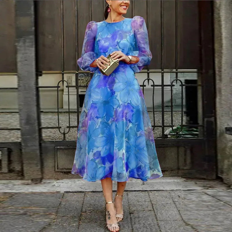 Bloemenprint midi jurk voor vrouwen | chiffon