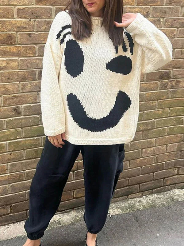 Stijlvolle Warme Dames Oversized Trui met Vrolijk Print