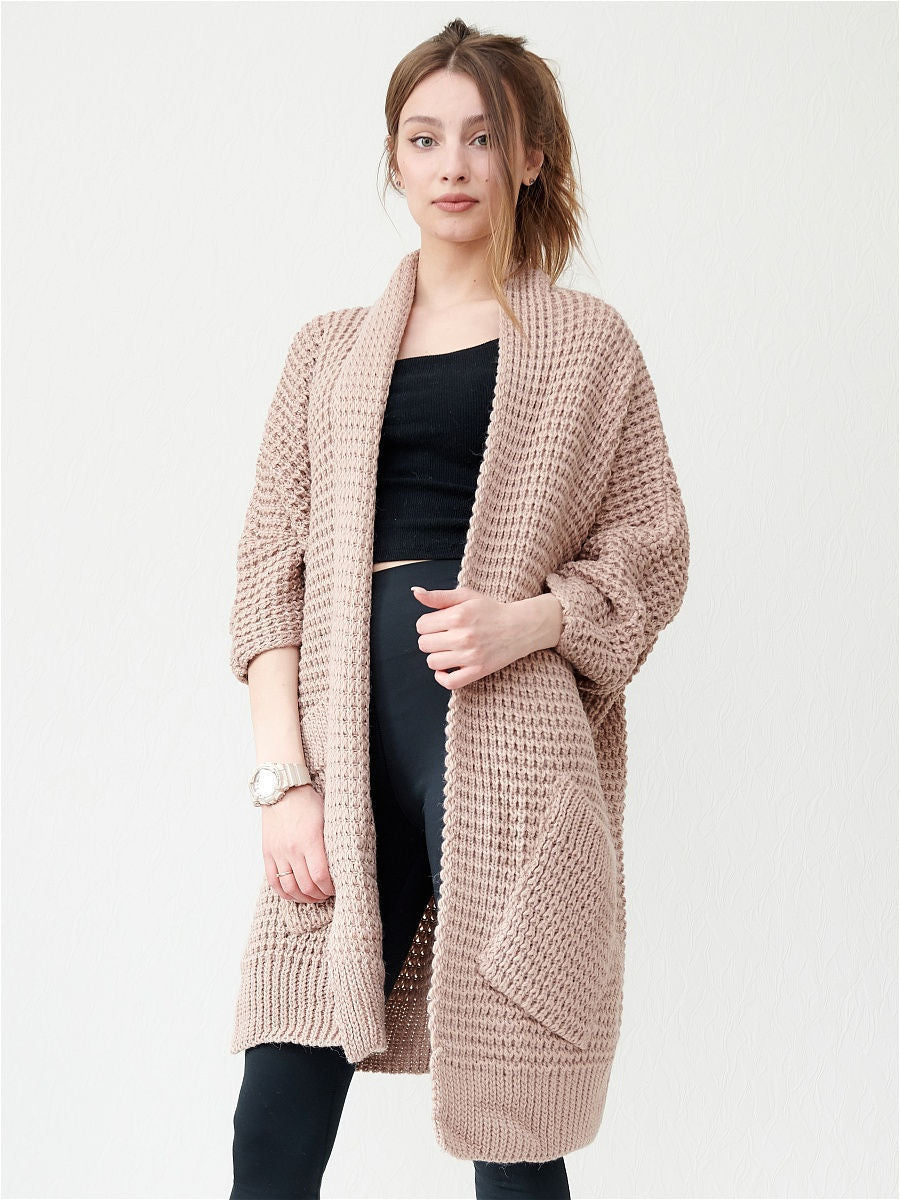 Trendy Oversized Warme Dames Cardigan met Zakken