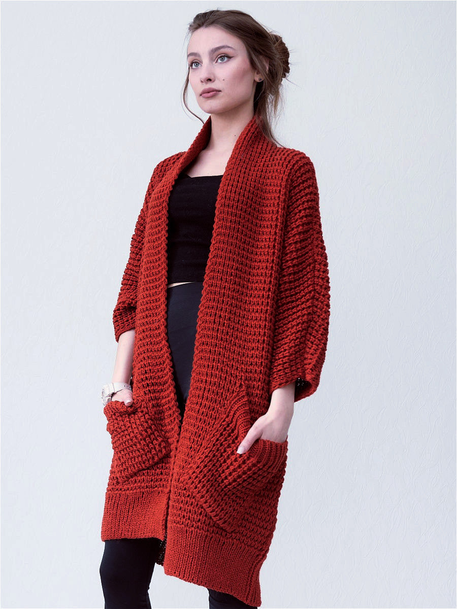 Trendy Oversized Warme Dames Cardigan met Zakken