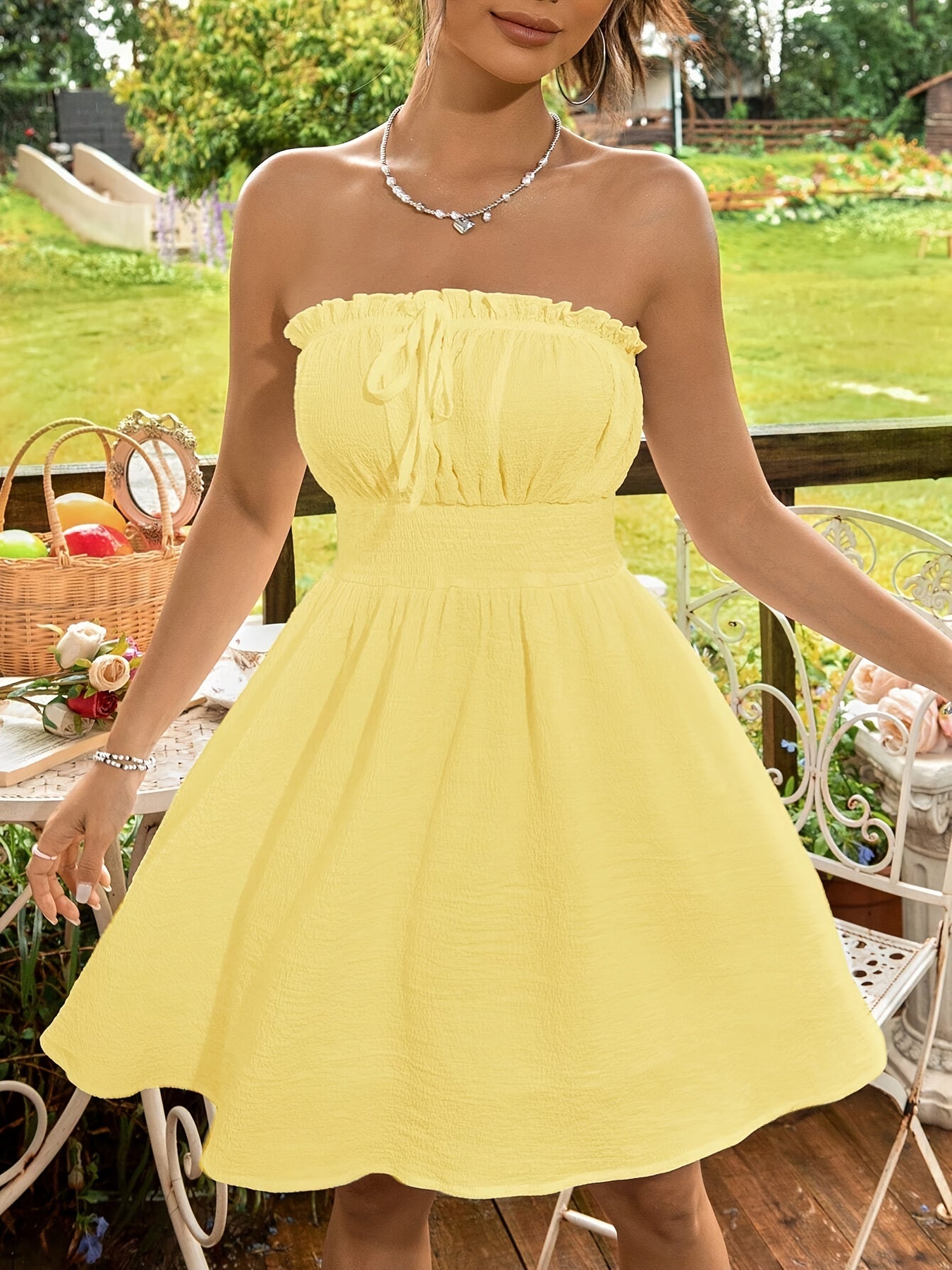 Giulia | Strapless Zomerjurk met Gesmokte Taille