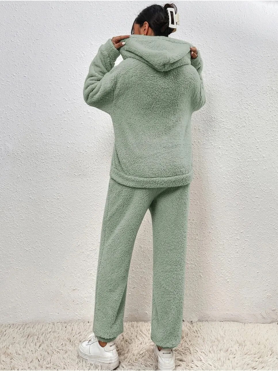 Zachte Dames Teddy Loungewear Set Met Hoodie
