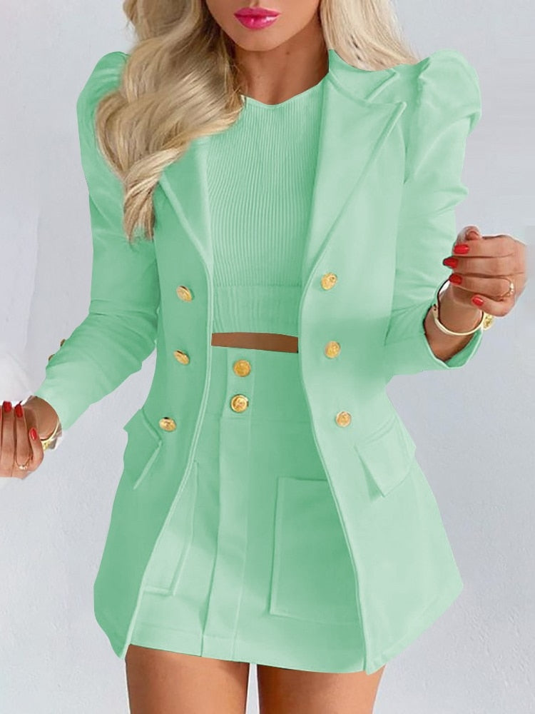 Toni | Bloemen Blazer Set met Rok en Goudknopen