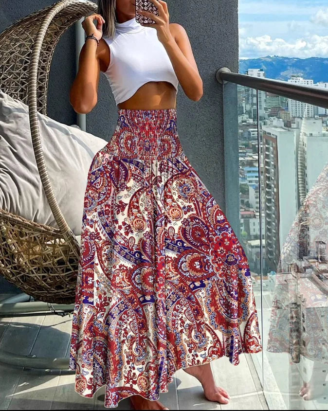 Kamelia | Tropische Wikkelrok met High Waist