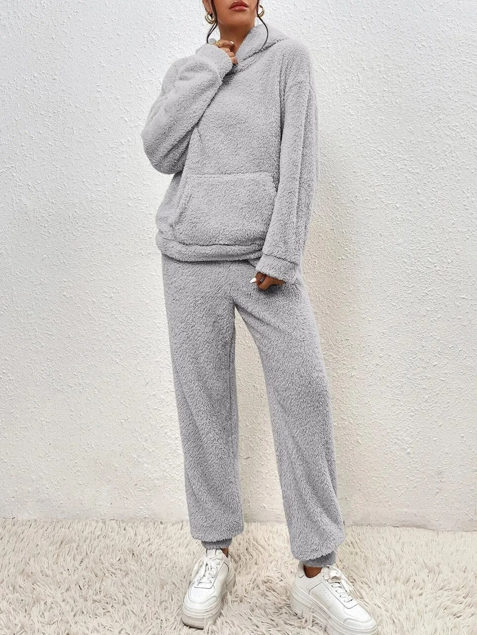Zachte Dames Teddy Loungewear Set Met Hoodie