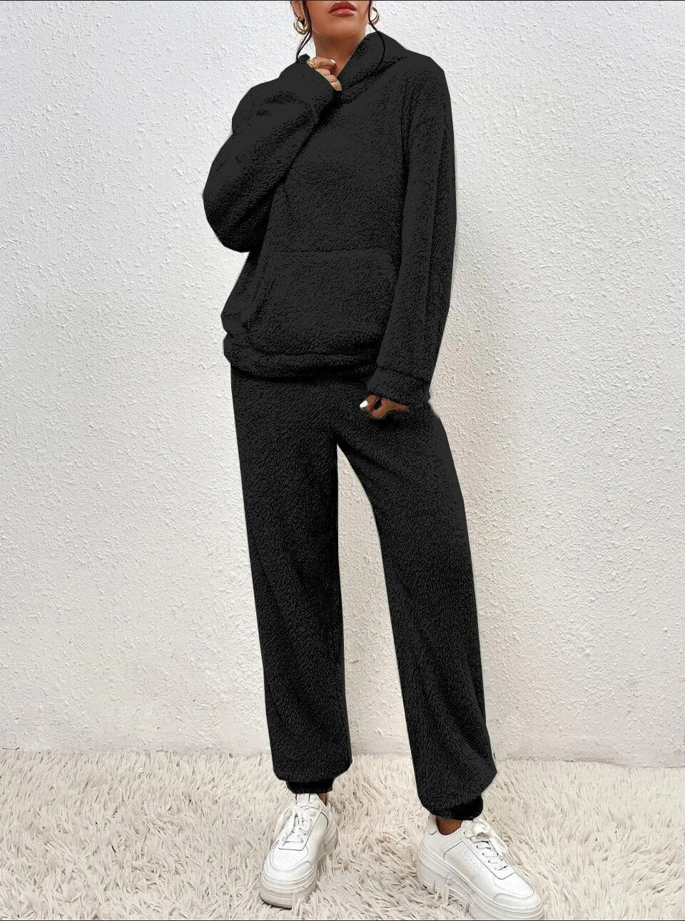 Zachte Dames Teddy Loungewear Set Met Hoodie