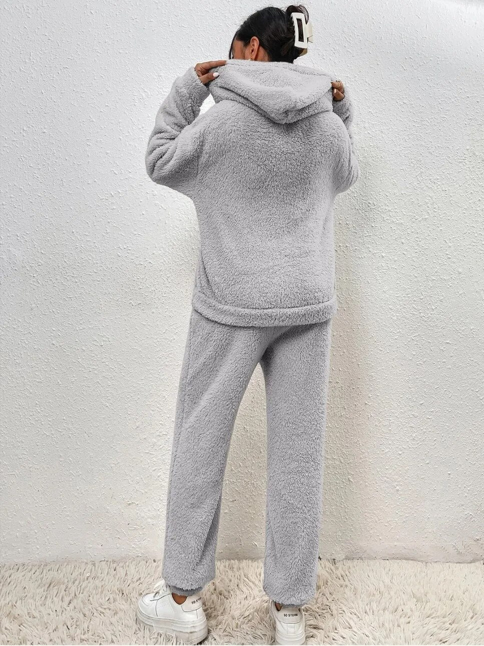 Zachte Dames Teddy Loungewear Set Met Hoodie