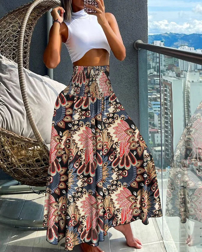 Kamelia | Tropische Wikkelrok met High Waist