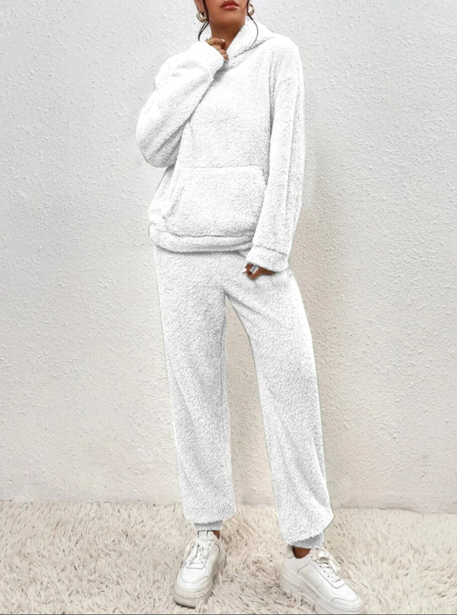 Zachte Dames Teddy Loungewear Set Met Hoodie