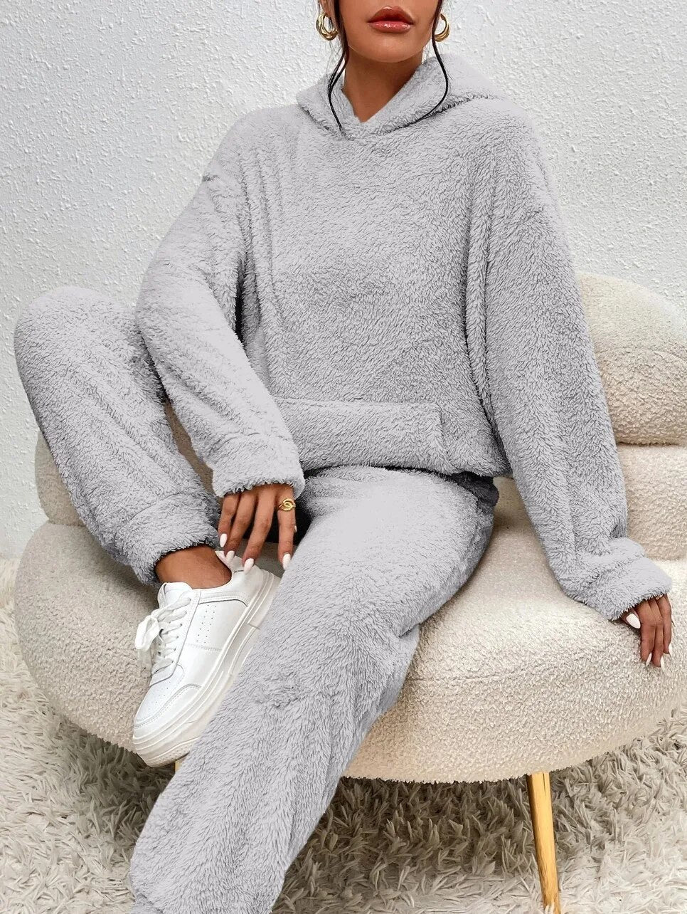 Zachte Dames Teddy Loungewear Set Met Hoodie