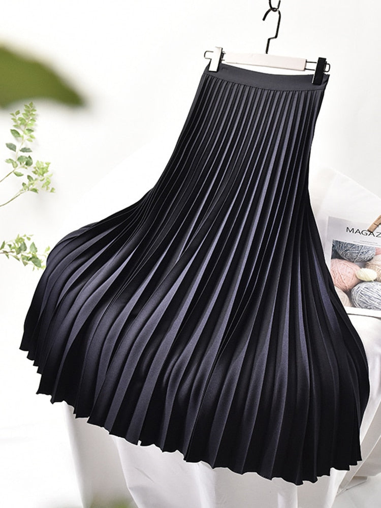 Levi | Glanzende Plissé Rok met Hoge Taille