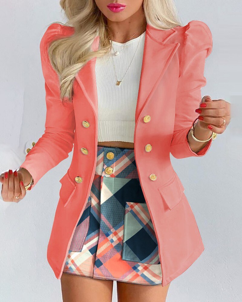 Toni | Bloemen Blazer Set met Rok en Goudknopen