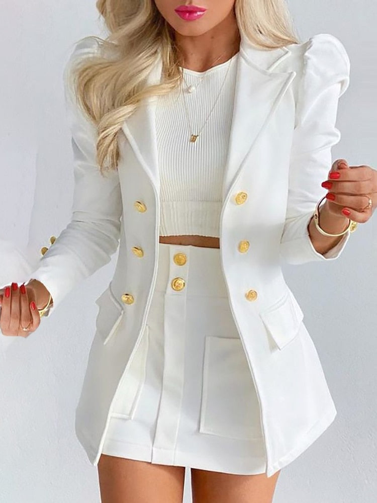 Toni | Bloemen Blazer Set met Rok en Goudknopen