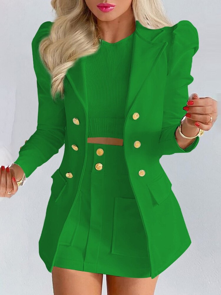 Toni | Bloemen Blazer Set met Rok en Goudknopen