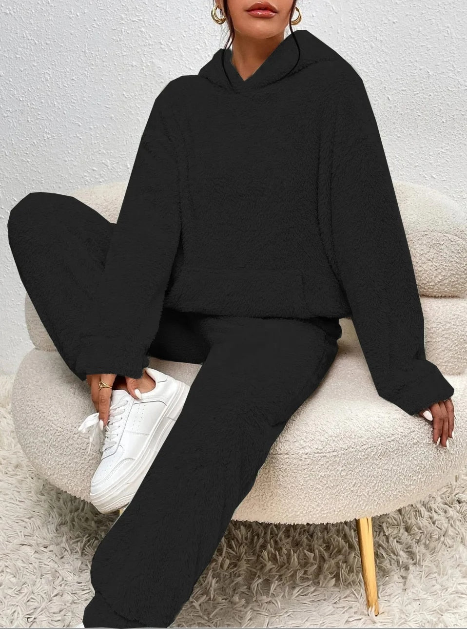 Zachte Dames Teddy Loungewear Set Met Hoodie