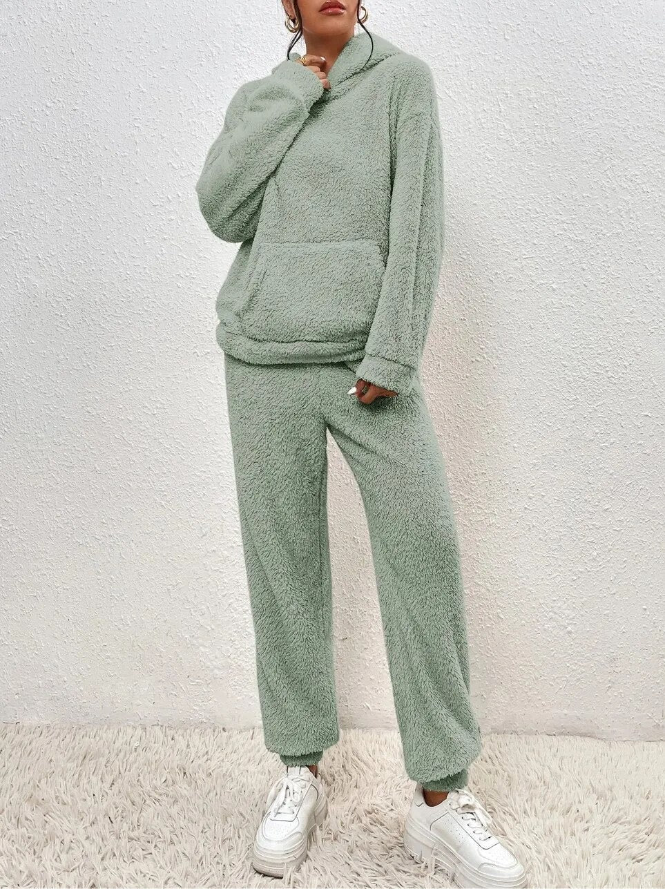 Zachte Dames Teddy Loungewear Set Met Hoodie