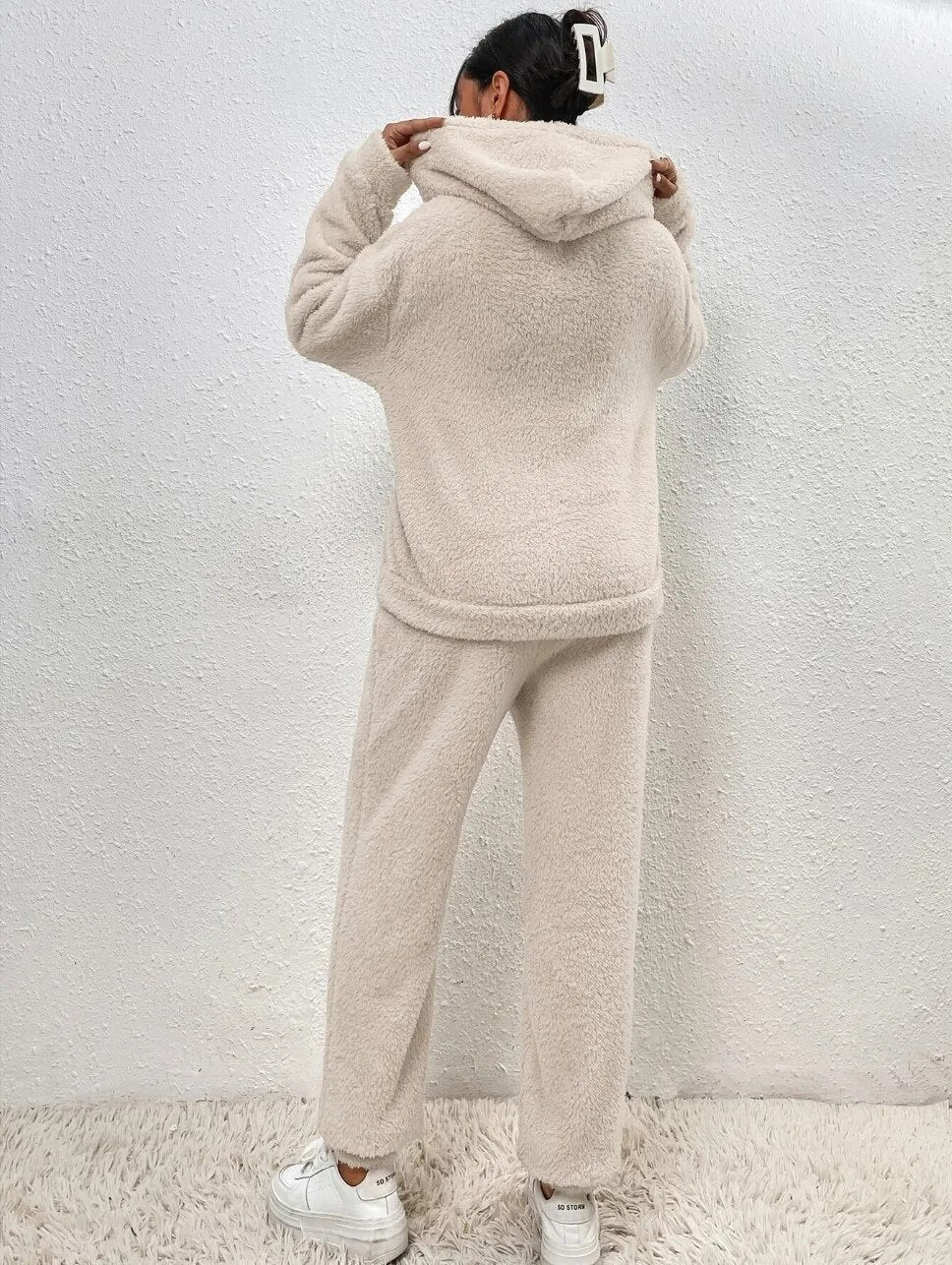 Zachte Dames Teddy Loungewear Set Met Hoodie
