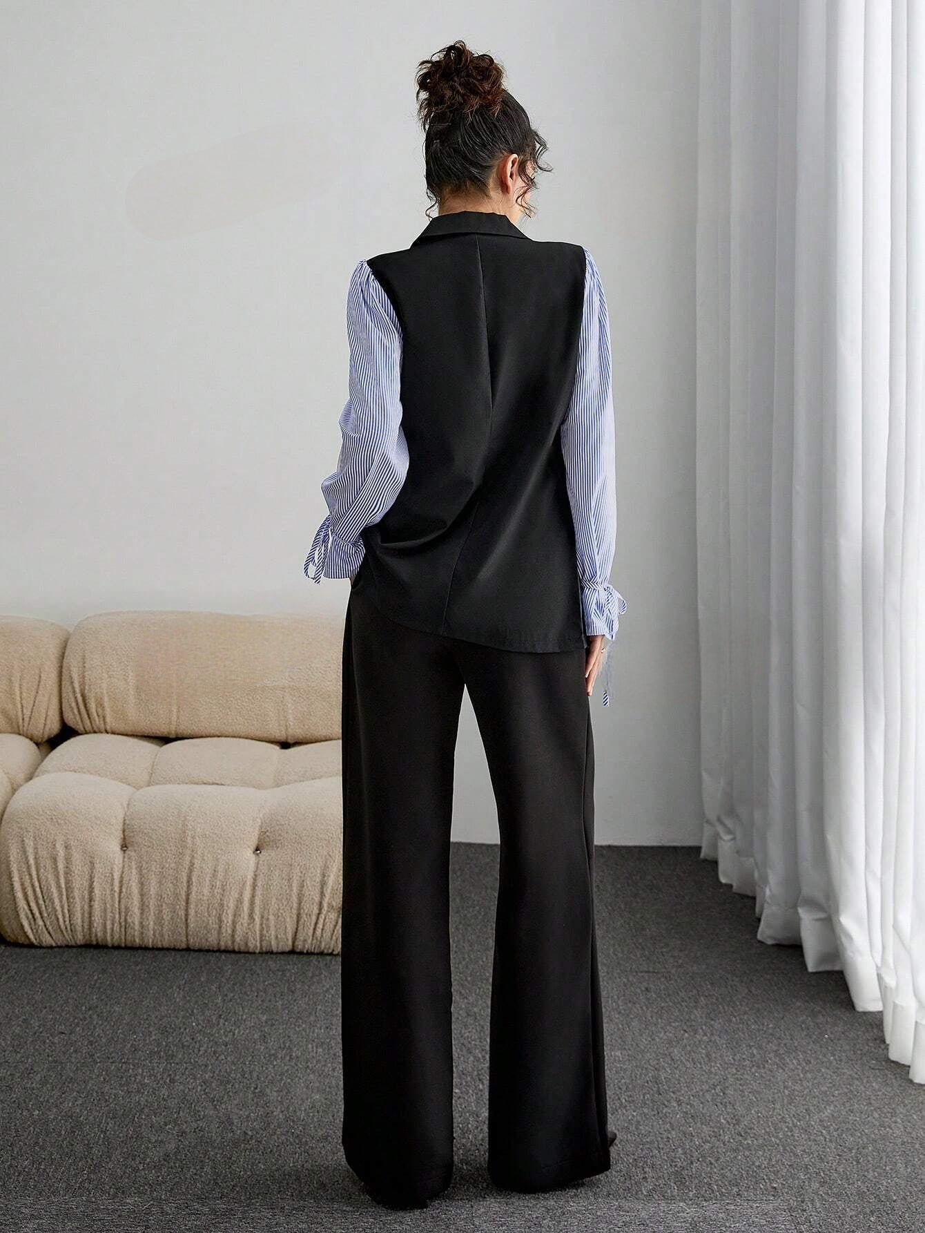 Bana | Blazer Set met Gestreepte Mouwen
