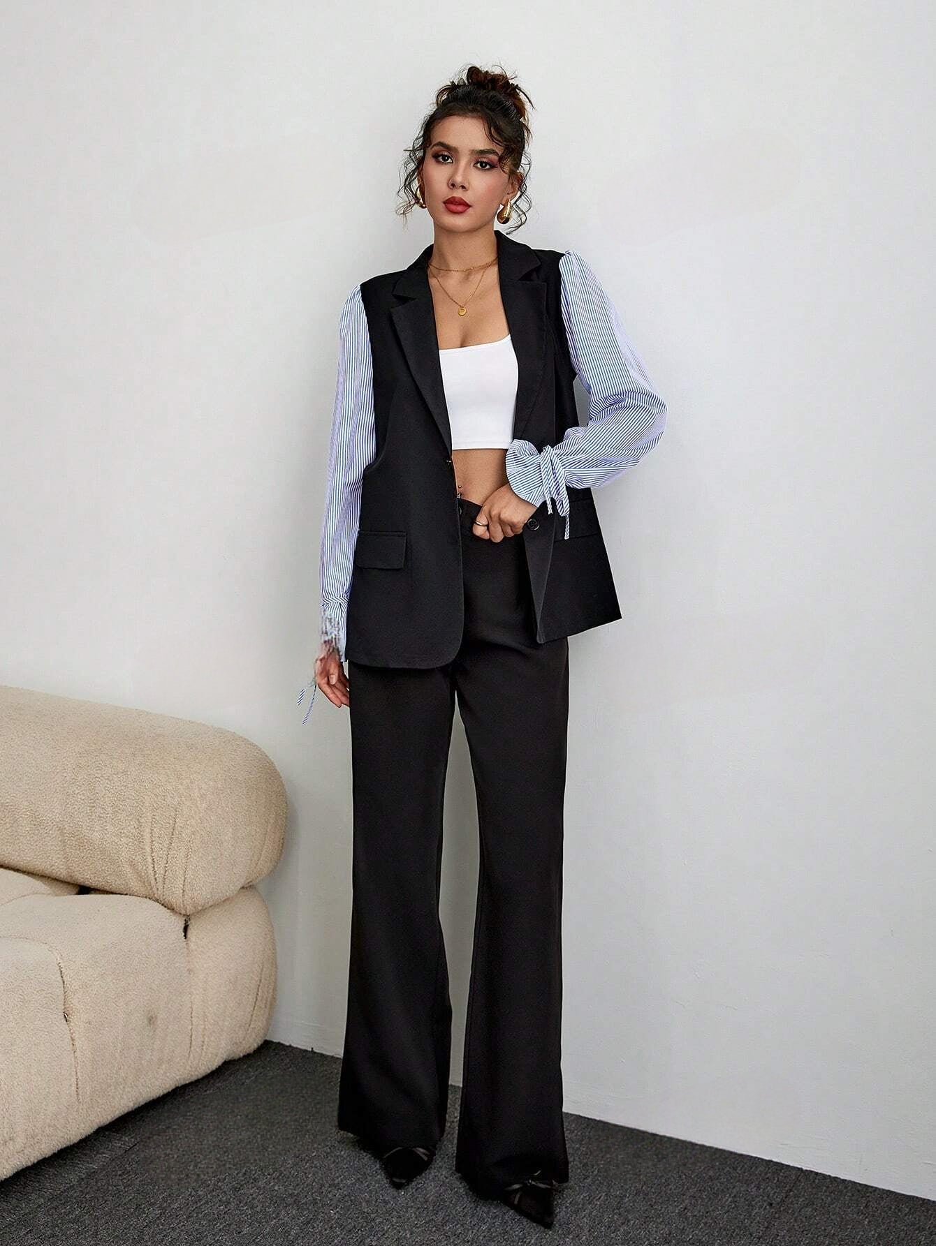Bana | Blazer Set met Gestreepte Mouwen