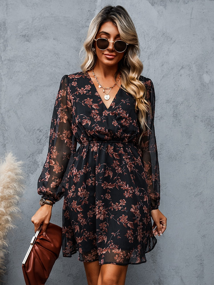 Nienke | Bloemenprint Chiffon Jurk
