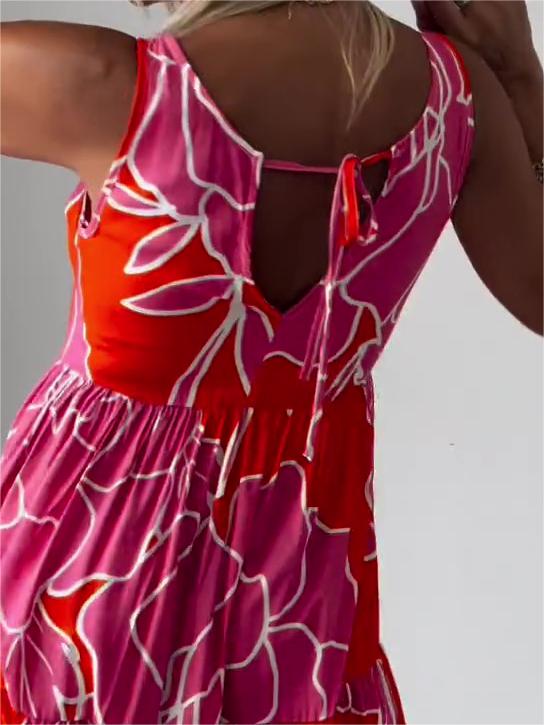 Marga | Mouwloze Midi Jurk met Abstracte Print