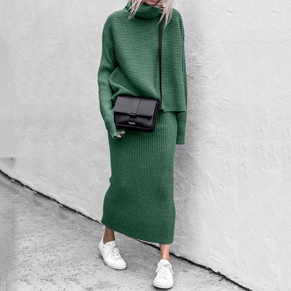 Zachte warme vrouwen set met comfortabele sweater en rok