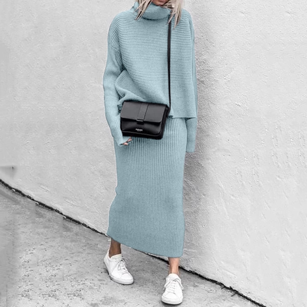 Zachte warme vrouwen set met comfortabele sweater en rok