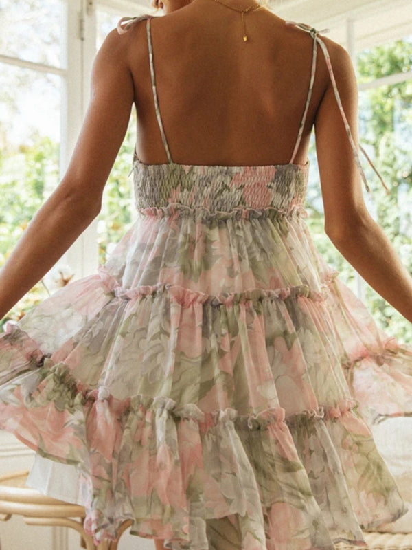 Feye | Zwierige Zomerjurk met Bloemenprint en Spaghettibandjes