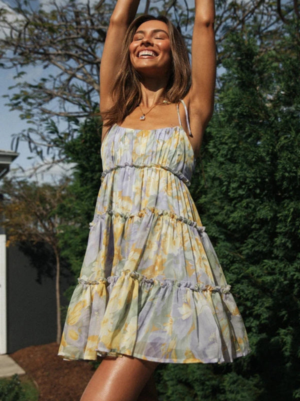 Feye | Zwierige Zomerjurk met Bloemenprint en Spaghettibandjes