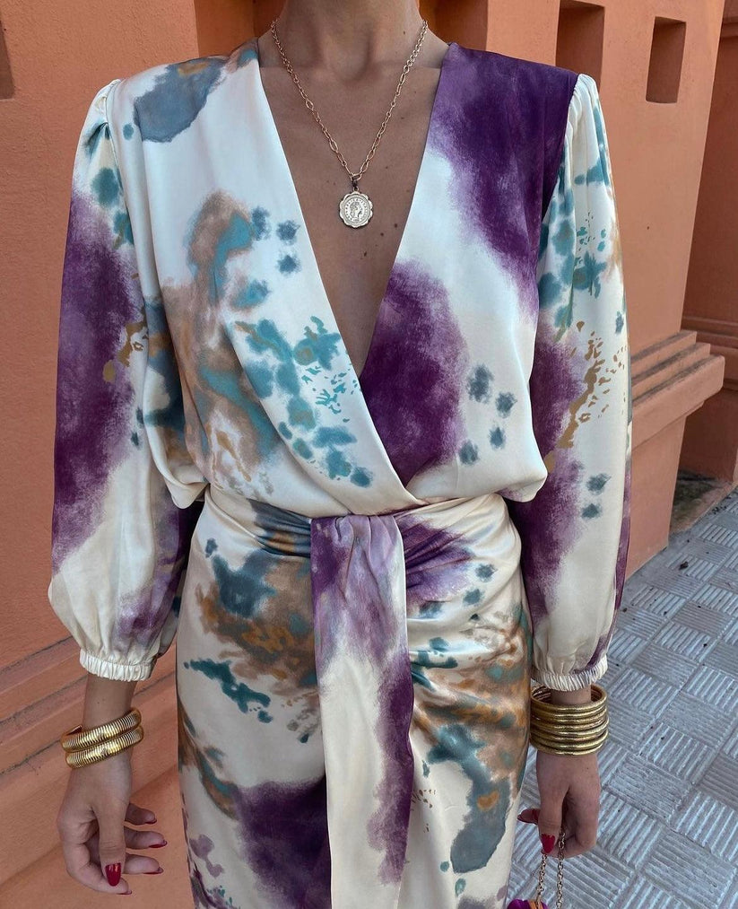 Astrid | Satijnen Wrap Midi-Jurk