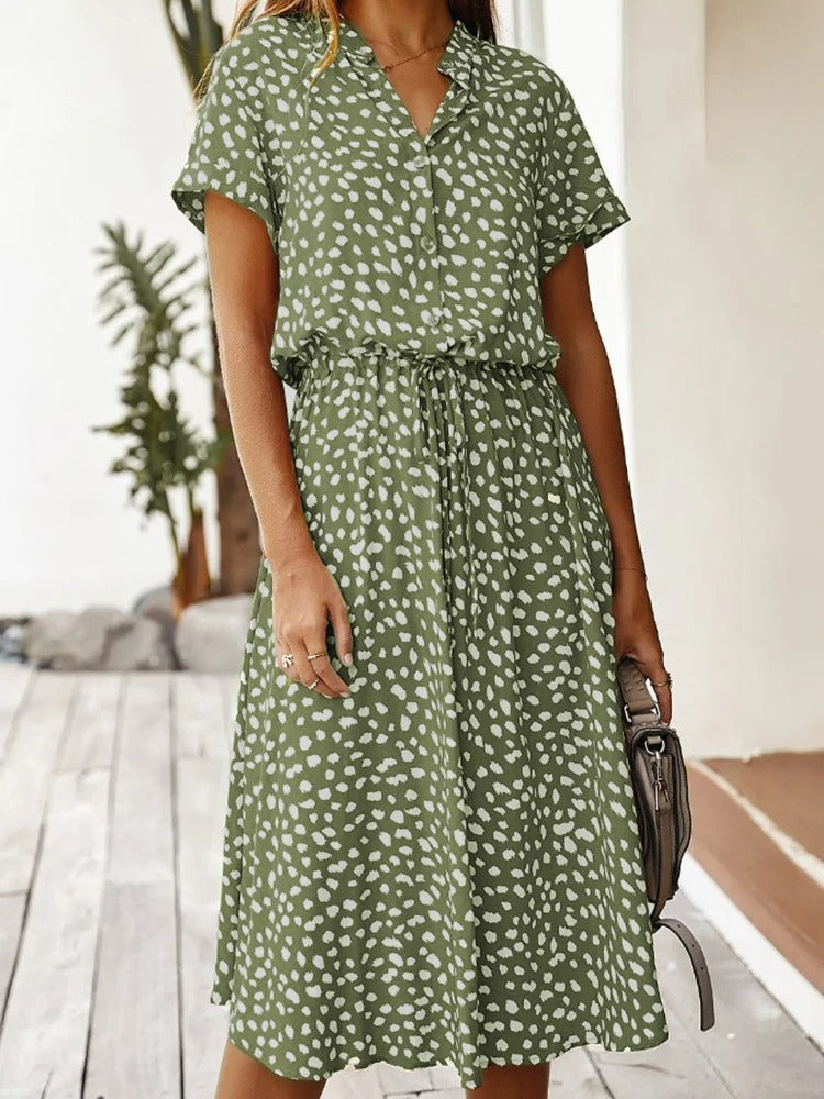 Jaena | Jurk met Striklint en Elegante Print