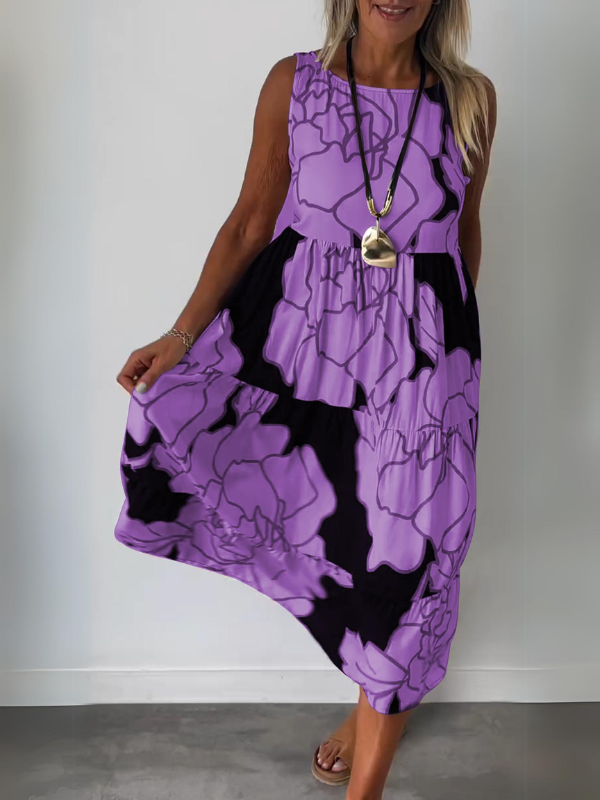 Marga | Mouwloze Midi Jurk met Abstracte Print