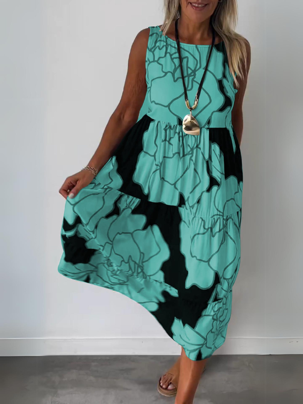 Marga | Mouwloze Midi Jurk met Abstracte Print