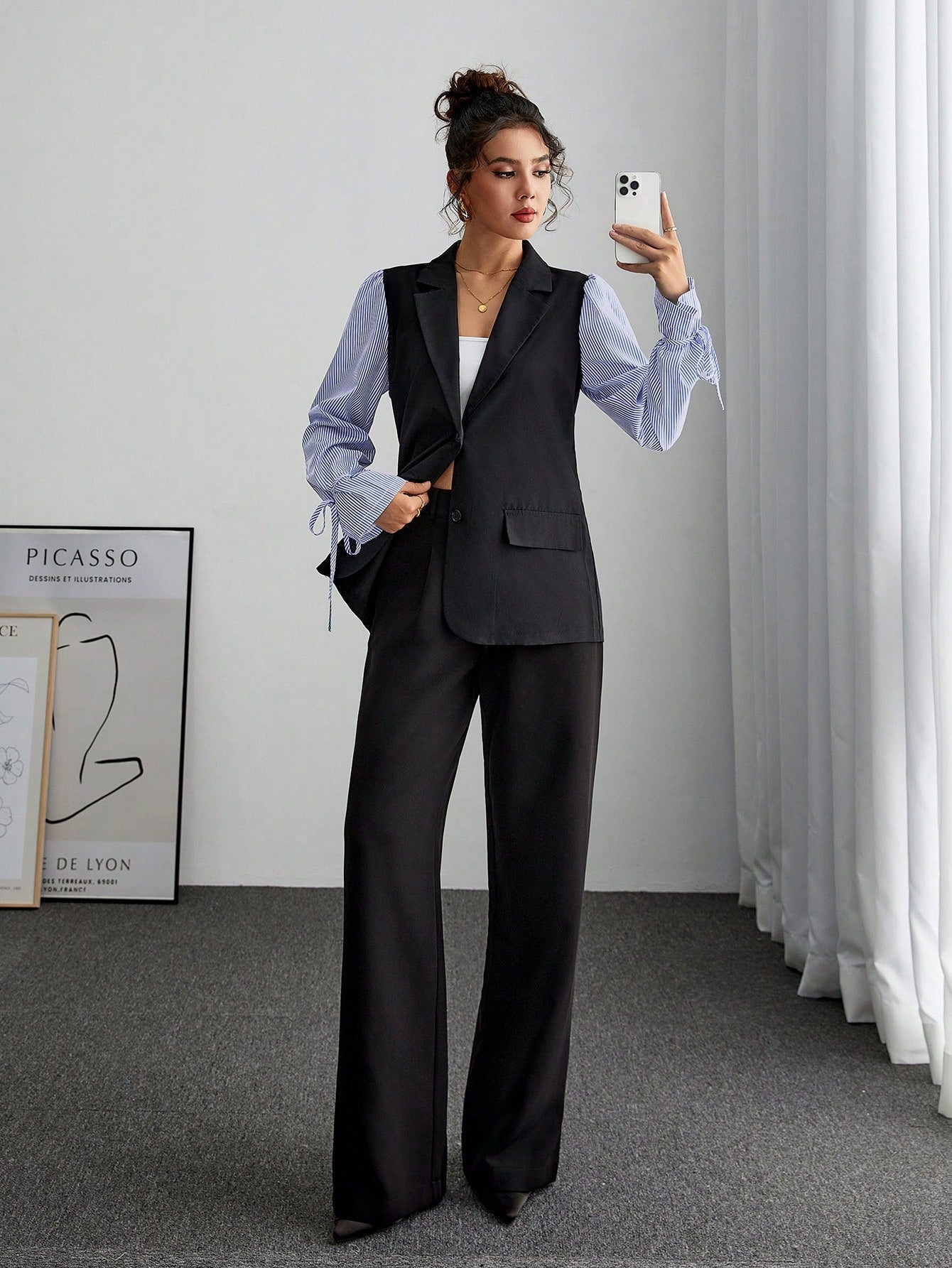Bana | Blazer Set met Gestreepte Mouwen